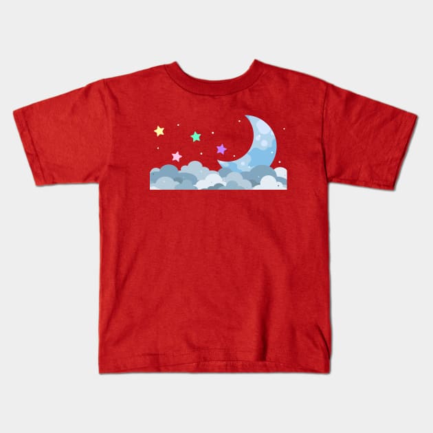 Dreamy Moon Cloud in the Night Sky - Aesthetic Logo Design Kids T-Shirt by Al-loony